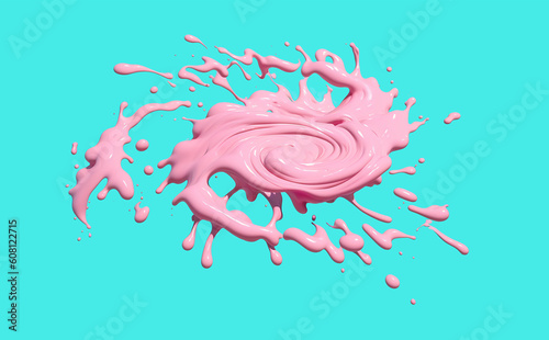 A generative AI image of a swirling vortex of twirling droplets and splashes of thick pink paint or ink; abstract background