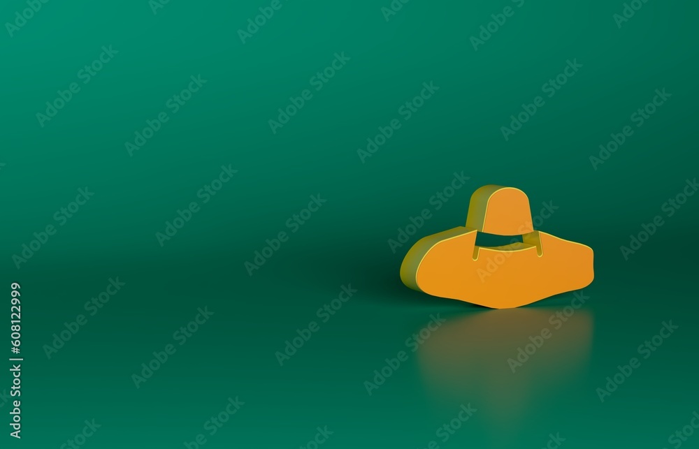 Obraz premium Orange Elegant women hat icon isolated on green background. Minimalism concept. 3D render illustration