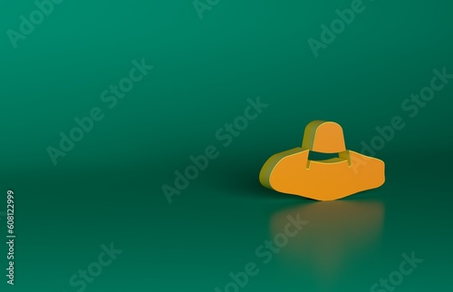 Orange Elegant women hat icon isolated on green background. Minimalism concept. 3D render illustration