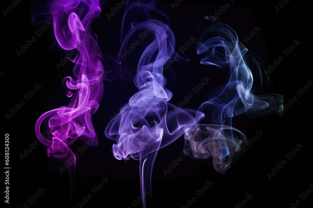 Set Purple Smoke On Black Background Set. Generative AI Set Purple Smoke On Black Background Set. Generative AI
