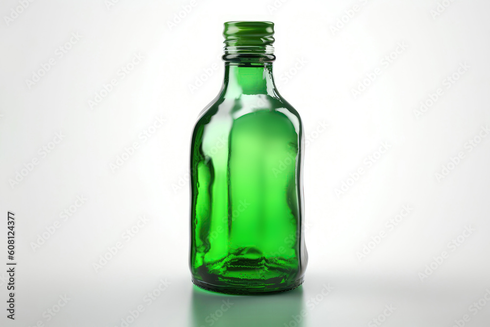 White Transparent Bottle With Green Liquid Inside On White Background Vector. Generative AI White Transparent Bottle With Green Liquid Inside On White Background Vector. Generative AI