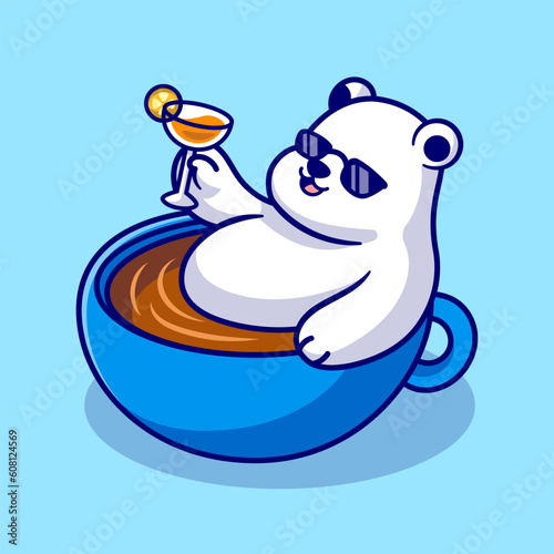 Cute Polar Bear Relax In Cup Coffee Cartoon Vector Icon
Illustration. Animal Drink Icon Concept Isolated Premium
Vector. Flat Cartoon Style