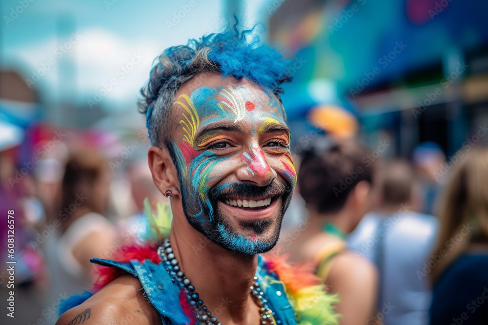 Portrait of a gray-haired elderly man with a beardwith rainbow LGBTQIA flag on the face Bisexual Gay Celebrates Pride Month Coming Out Day. High quality photo Generative AI Portrait of a gray-haired elderly man with a beardwith rainbow LGBTQIA flag on the face Bisexual Gay Celebrates Pride Month Coming Out Day. High quality photo Generative AI