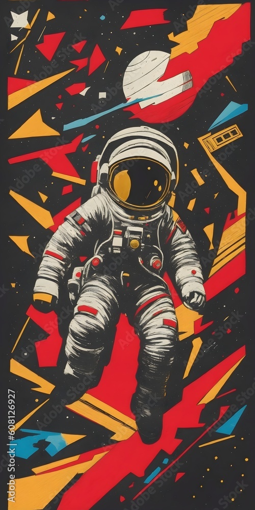 a lino cut drawing of an astronaut lost at a distance in space where the reality is shattering into shards. a lino cut drawing of an astronaut lost at a distance in space where the reality is shattering into shards.