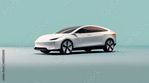 A sleek  modern EV against a clean  minimalistic background. This image represents the intersection of technology and sustainable transportation solutions  hinting at a greener future. Generative AI
