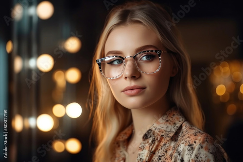 Blonde Woman in Glasses. Generative AI