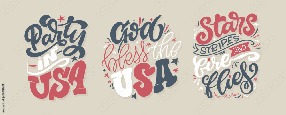 4th of July. Independence Day vector lettering for postcard, card, banner. Celebration calligraphy. US military armed forces typography concept. T-shirt design, mug print, tee art.