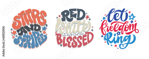 4th of July. Independence Day vector lettering for postcard, card, banner. Celebration calligraphy. US military armed forces typography concept. T-shirt design, mug print, tee art.