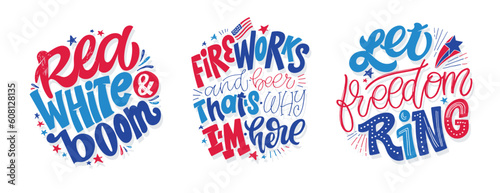 4th of July. Independence Day vector lettering for postcard, card, banner. Celebration calligraphy. US military armed forces typography concept. T-shirt design, mug print, tee art.