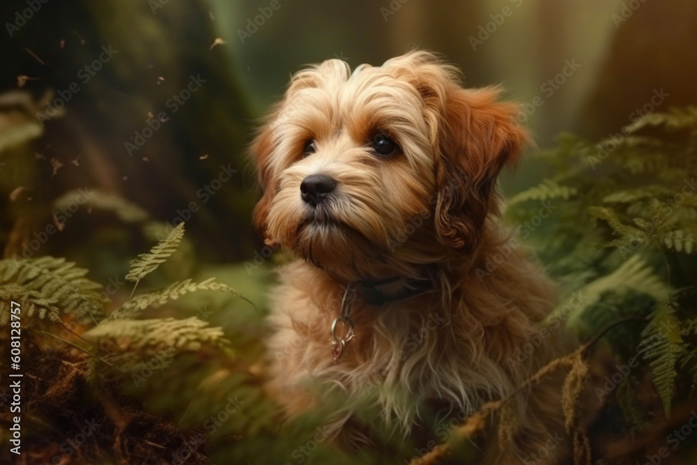 Adorable Puppy Exploring the Enchanting Forest. Generative AI