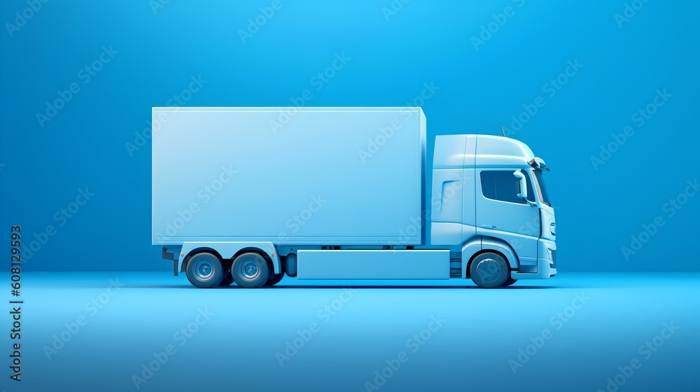 EV cargo truck poised against a pristine, neutral backdrop. This image signifies the fusion of logistics and green energy, presenting a vision of sustainable freight transport. Generative AI EV cargo truck poised against a pristine, neutral backdrop. This image signifies the fusion of logistics and green energy, presenting a vision of sustainable freight transport. Generative AI