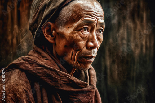 Serene Tibetan Monk in Meditation. Generative AI