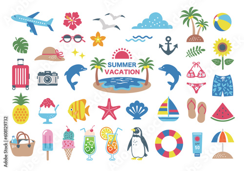 夏とビーチのイラストセット