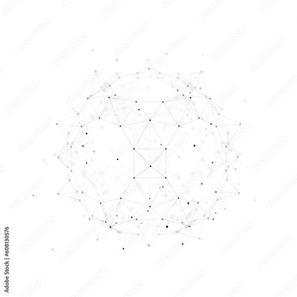 Sphere made up of points and lines on white background. Network connection structure. Big data visualization. 3d rendering.
