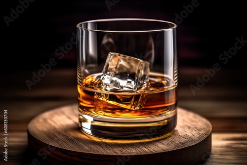 Portrait a glass whiskey with light exposure AI Generative