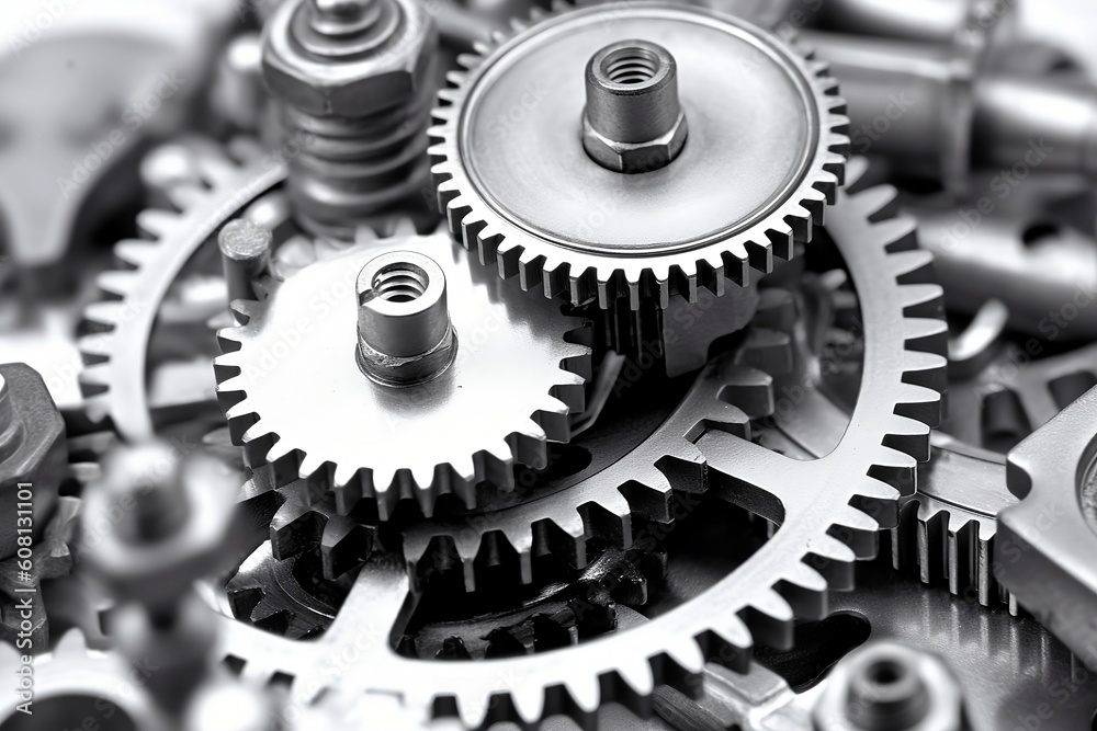 Silver gears and mechanical devices. Generative AI Silver gears and mechanical devices. Generative AI