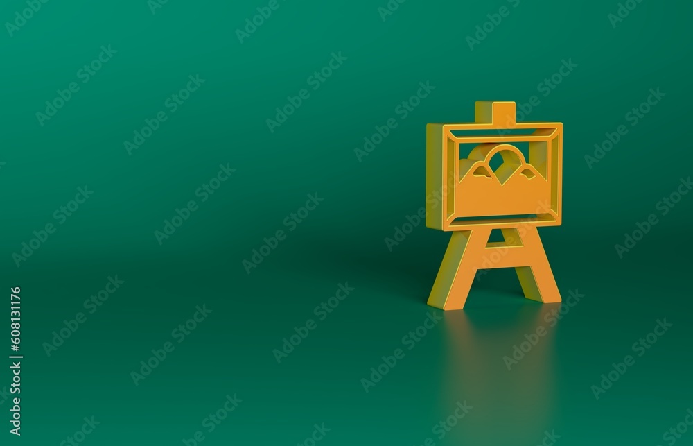 Orange Auction painting icon isolated on green background. Auction bidding. Sale and buyers. Minimalism concept. 3D render illustration