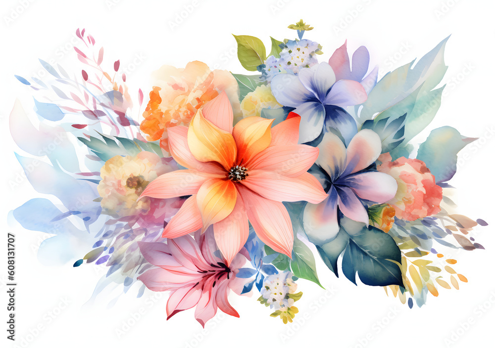 Obraz premium Watercolor bouquet of flowers isolated