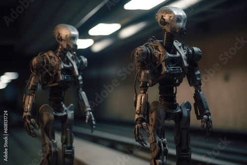 Nostalgic medium format capture: Robots in an urban underground setting. Generative AI