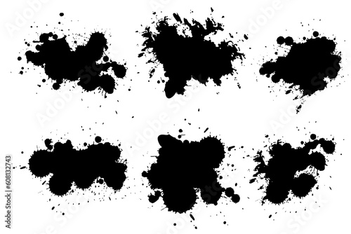 Ink drops and splashes. Blotter spots, liquid paint drip drop splash and ink splatter. Artistic dirty grunge abstract spot vector set. Illustration monochrome drip splash