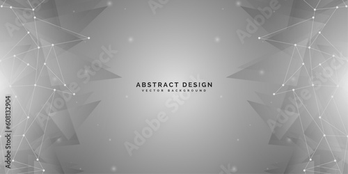 Geometric abstract background. Connected lines and dots, triangles on a gray background. Molecular structure and connection. Science, medicine, technology concept. Vector illustration.