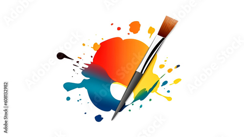 Logo design with paintbrush and paint in different colors, generative AI.