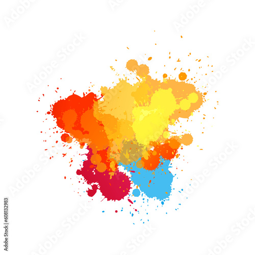 Abstract watercolor shapes on white background. Color splashing hand drawn vector painting