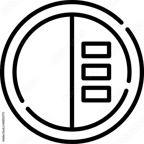 B&W line art icon of blue button with number , blue coin