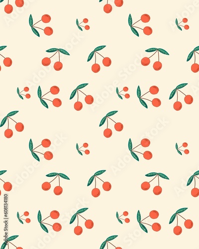 Fototapeta Naklejka Na Ścianę i Meble -  seamless pattern with cherry