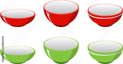 Ceramic Bowls . Soup bowl icons set isolated on blank background. Ceramic dishes collection.
