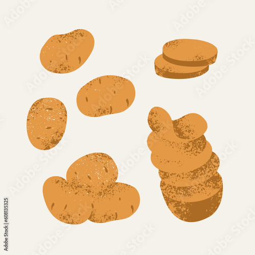 Potato collection. Potato chips, slice, vegetable. 