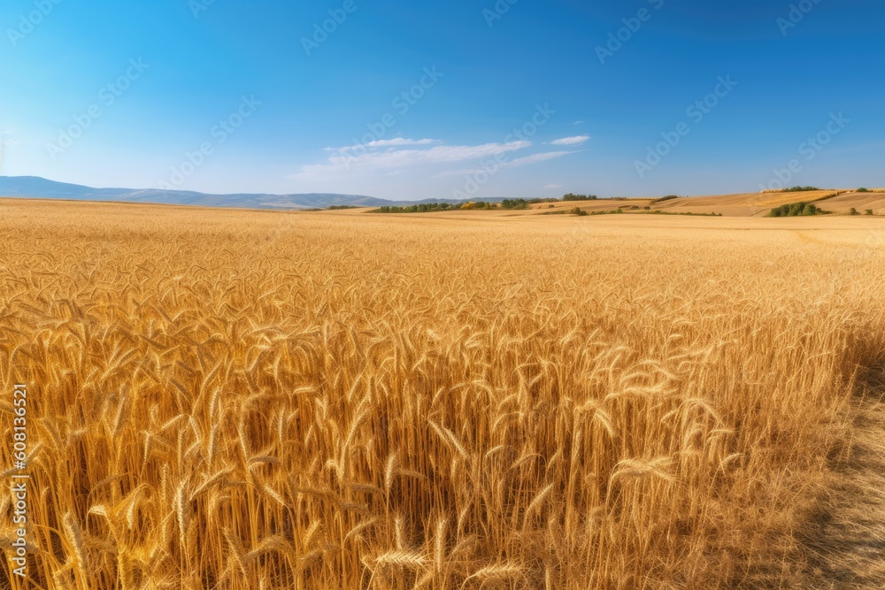 Illustration of a dirt path leading through a golden field of wheat, Generative AI