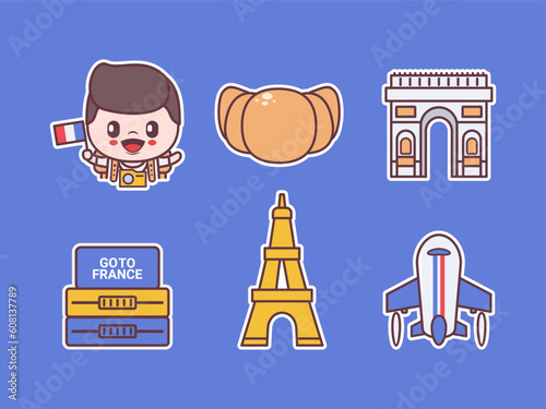 french tourism element vector collection