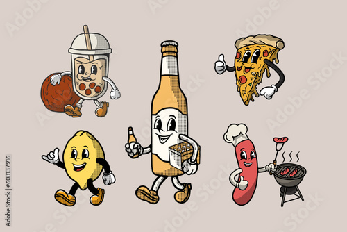 Retro Mascot Cartoon Character Vector Set. Retro cartoon mascot characters funny faces