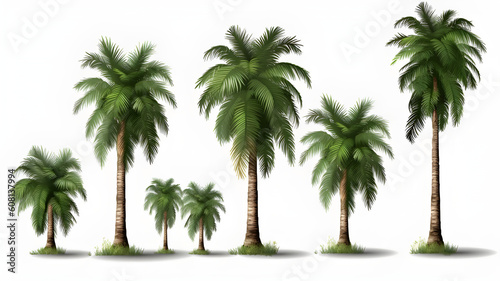 Difference of coconut tree isolated on white, generate by AI. © MoonHead