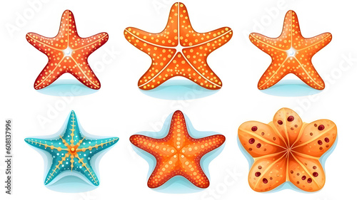 Star fish icon, set of color full star fish, generate by AI.