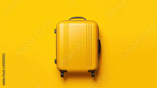 Travel suitcase on yellow background. Generative AI