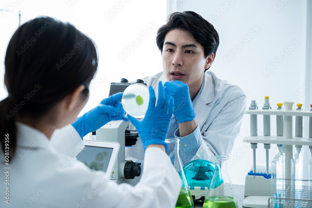 Scientists discussing progress in the laboratory Scientists discussing progress in the laboratory