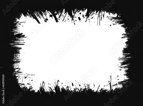 square frame rendered in vigorous strokes of an ink brush. transparent background  PNG file.