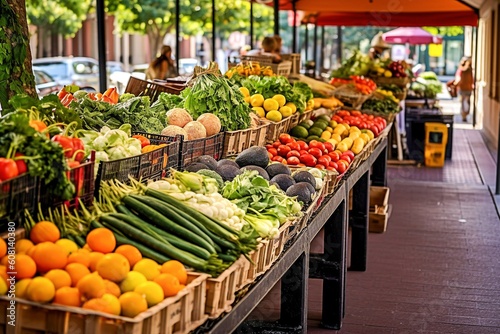 Bustling Outdoor Farmers Market with Fresh Produce - AI Generative © Digital Dreamscape