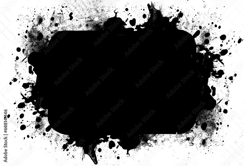 rectangle splash rendered in vigorous strokes of an ink brush. transparent background, PNG file.