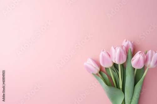 Pink Tulips Flowers Bouquet with Pink Background © twilight mist