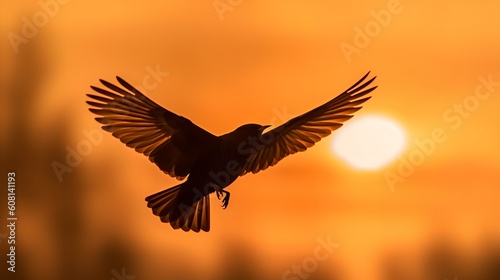 Bird Flying on Sunset Sky, Image Ai Generated © Zemon
