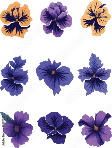 Pansy Flower Set, Watercolor Flower Design Vector Set © Alief Shop