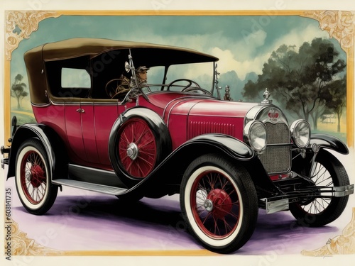 A painting of an 1920's old car, volume six created with generative ai,ki