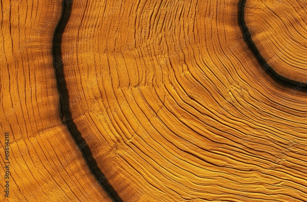 Fototapeta premium A close-up of the cross-section of an oak tree trunk, showcasing its rich wood grain and natural patterns.