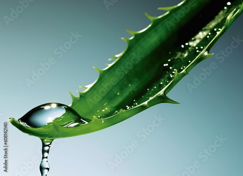 Aloe vera leaf with water drops. Generative ai