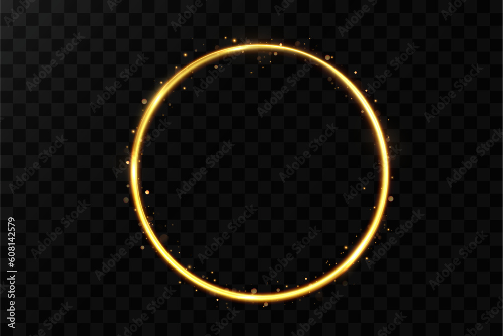 Golden circle with fire effects.Light effect.Vector. Golden circle with fire effects.Light effect.Vector.