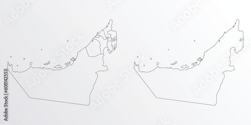 Black Outline vector Map of United Arab Emirates with regions on white background