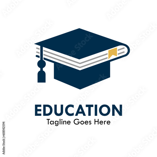 Education design logo template illustration. there are book with hat graduation